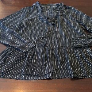 W by Worth Navy and White Polka Dot Blouse